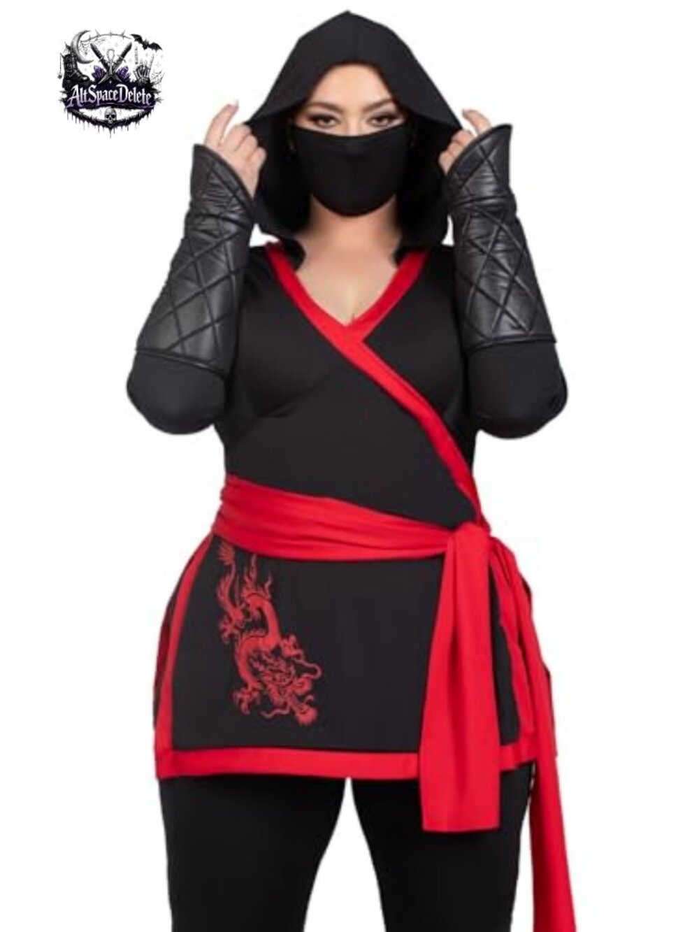 Plus Size 4 Piece Ninja Assassin Costume Hooded Top Pants Gauntlets Mask